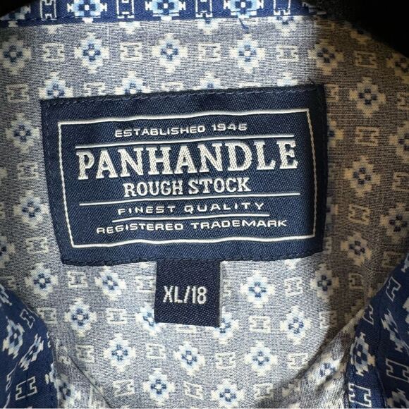 Panhandle Rough Stock Pearl Snap Button Up Shirt Blue Southwest Youth XL 18 - Picture 5 of 8